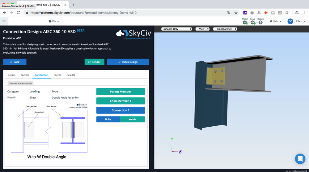 Shear Connections as shown in the SkyCiv Steel Connection Design Software