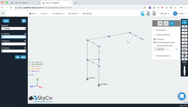 SkyCiv Pen Tool simple structural analysis model