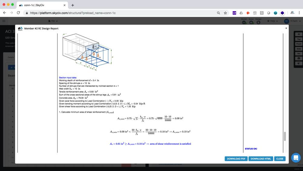 detailed reports in rc beam design software
