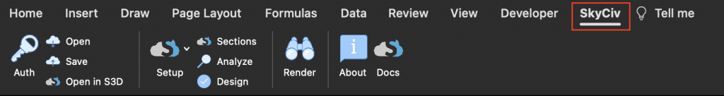 SkyCiv for Excel ribbon