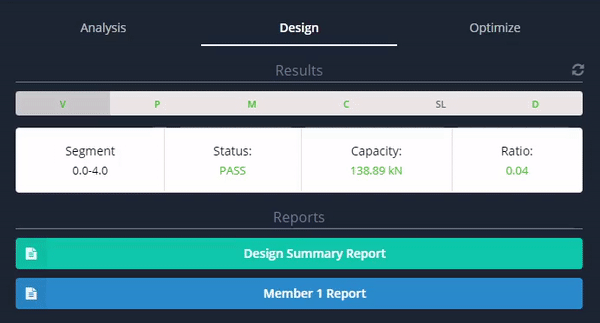 SkyCiv Member Design Results