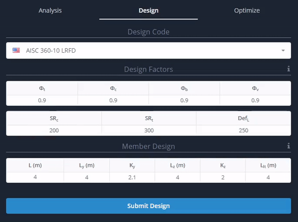 Beam Design Code Selection
