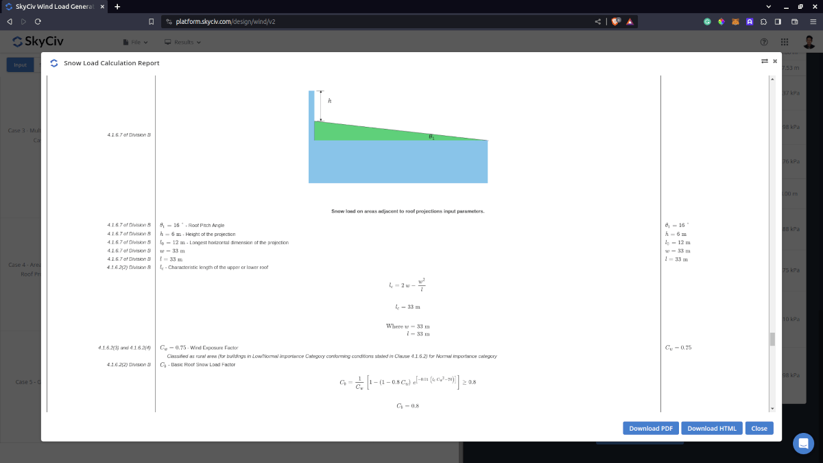 Detailed snow load calculation report