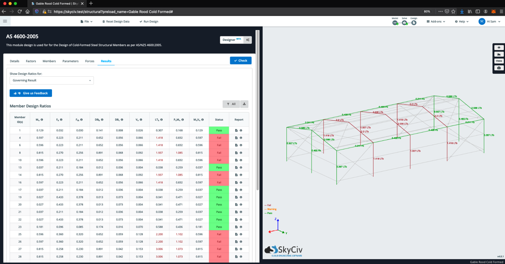 running a structural analysis and design check in skyciv structural analysis software