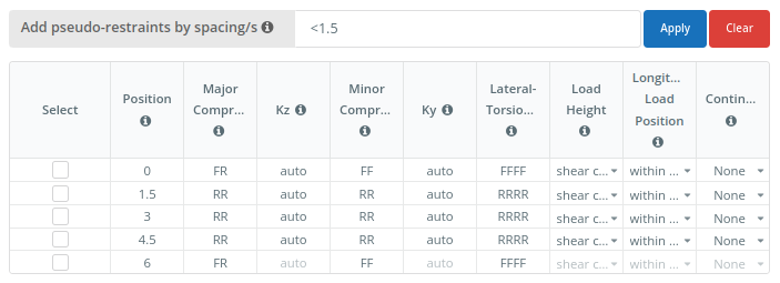 SkyCiv Member Design showing how to add pseudo-restraints to a member