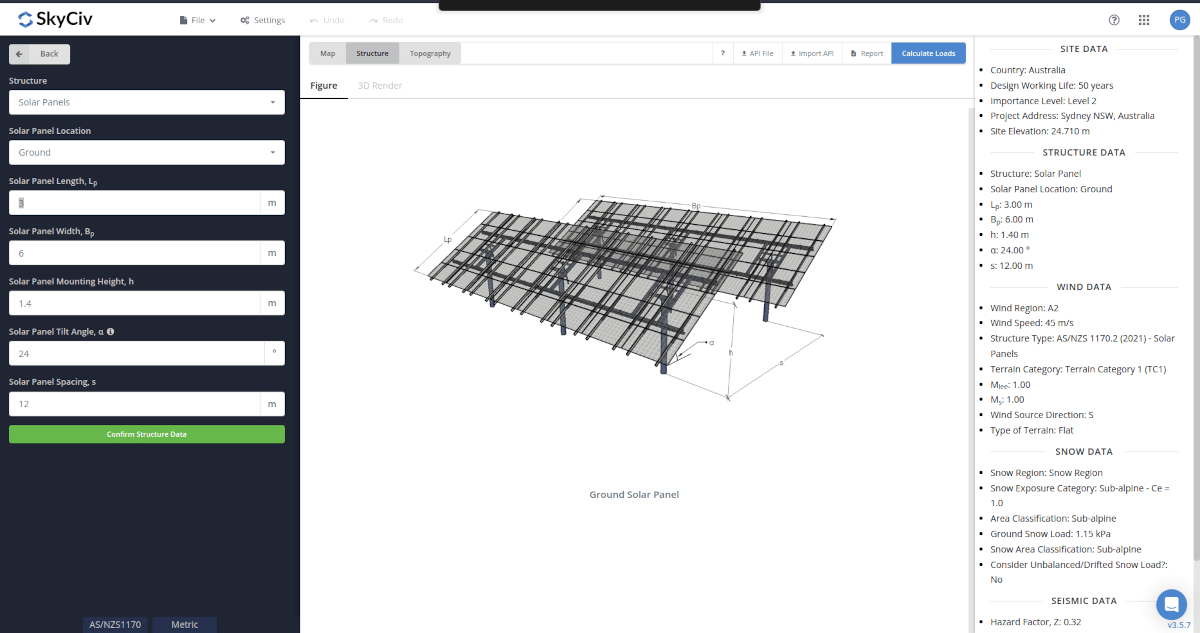 Ground mounted solar panel input parameters