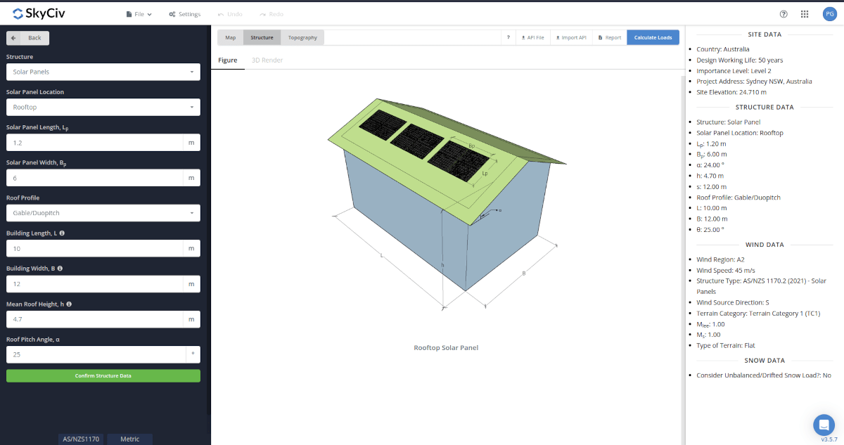 Rooftop solar panel input parameters