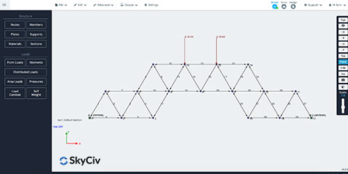Skyciv-Truss-Loads-Supports Truss Calculator