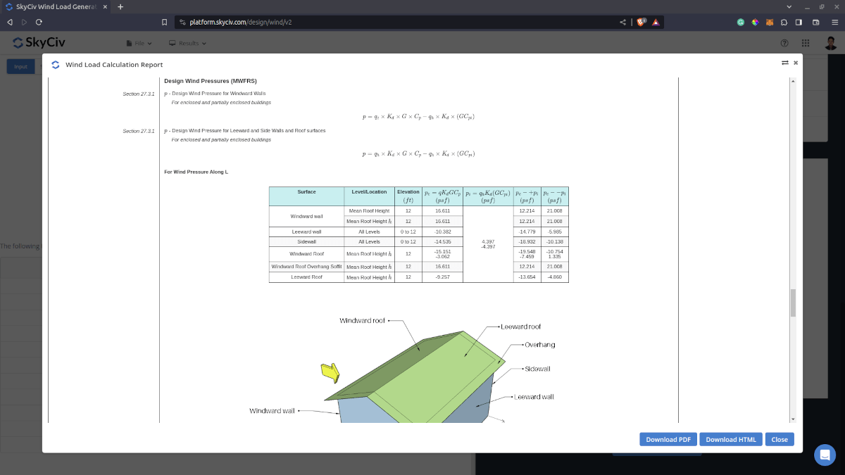 SkyCiv Wind Detailed Report