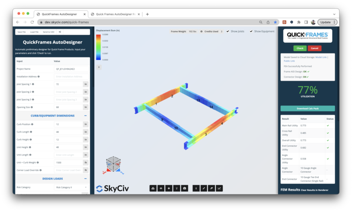 QuickFrames Case Study FEA SkyCiv Autodesigner