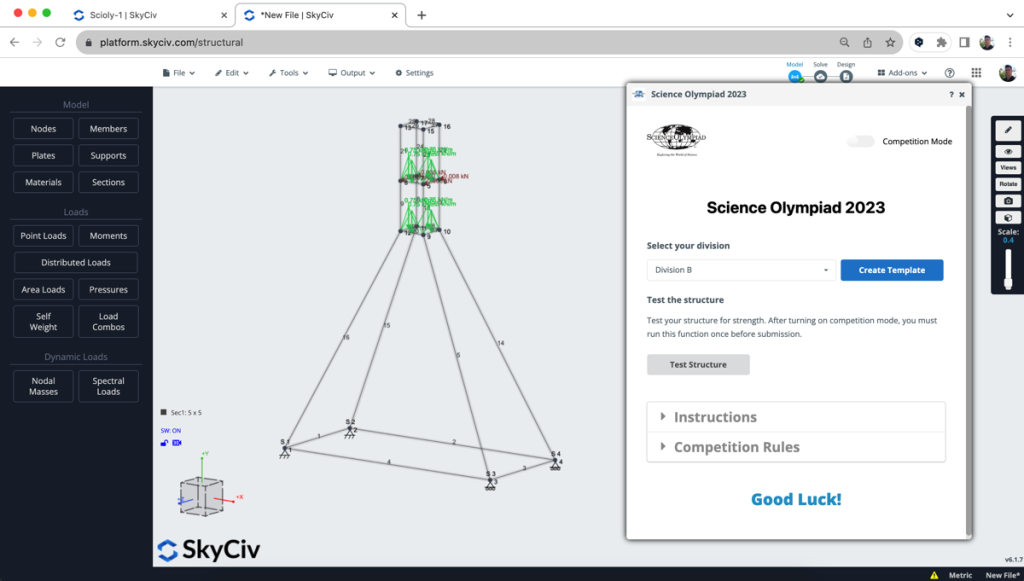 science-olympiad-skyciv-strucutral-template-example Steel Silo Structure using Plates