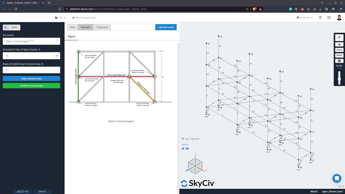 Structure data input for open signs frames in S3D