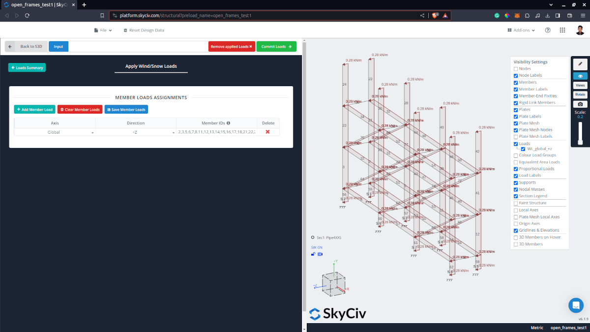 Applying the wind pressures on open frames in S3D