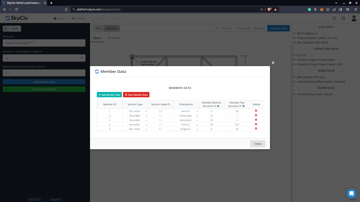 Member data input for open frames