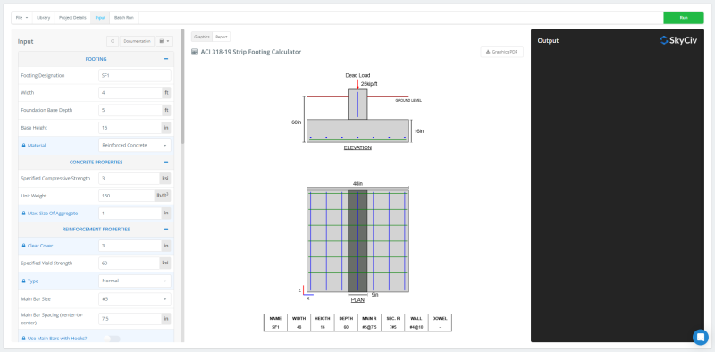 ACI 318-19 Strip Footing Calculator