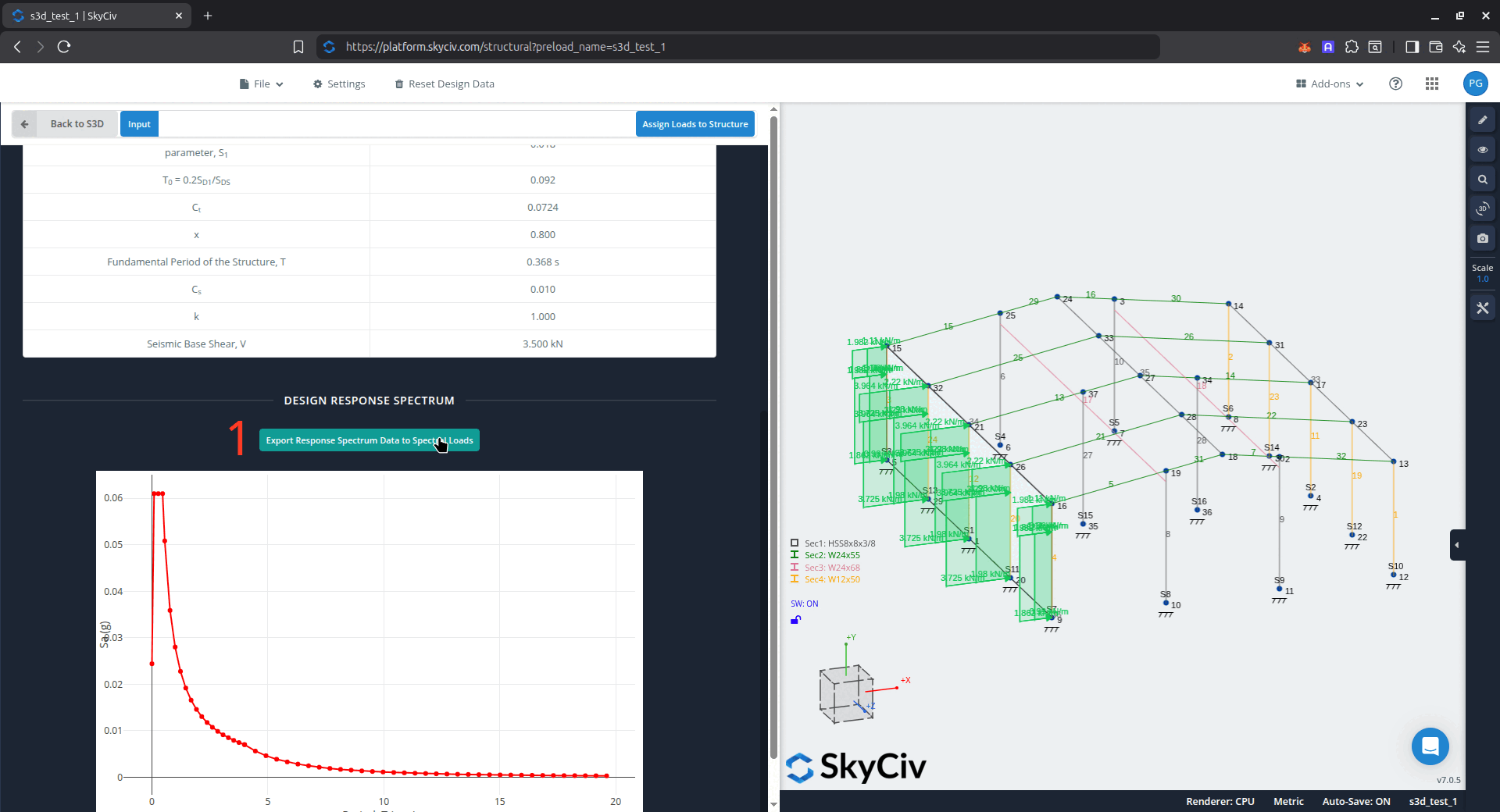 Exporting Design Spectrum data from Load Generator to Spectral Loads