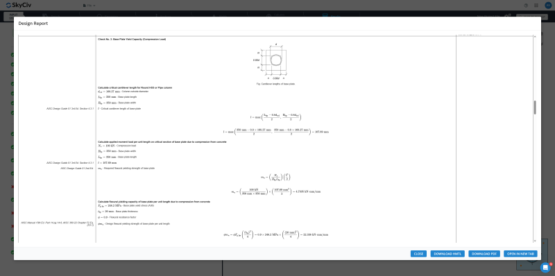 Base-Plate-Design-Reports-800×398.PNG Screenshot of a design report page featuring a small schematic diagram and several equations in a technical layout.
