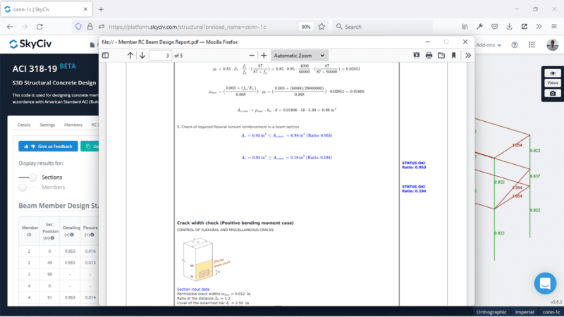 SkyCiv-RC-Design-Detailed-Calculations-Report-800×450.png Screenshot of SkyCiv structural design interface with a PDF page showing beam design equations and a small crack-width diagram.