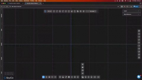 scale-trace-images-cad-software (1) Screenshot of SkyCiv structural analysis grid workspace with a dark grid, measurement toolbar at the top, and side panels on the edges.
